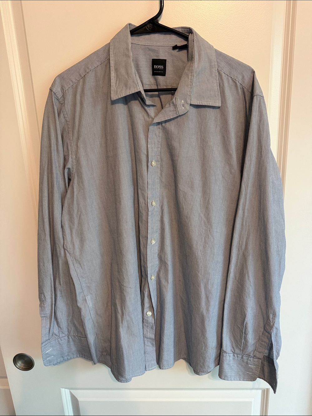BOSS Men's Light Blue Pinstripe Button-Down Shirt